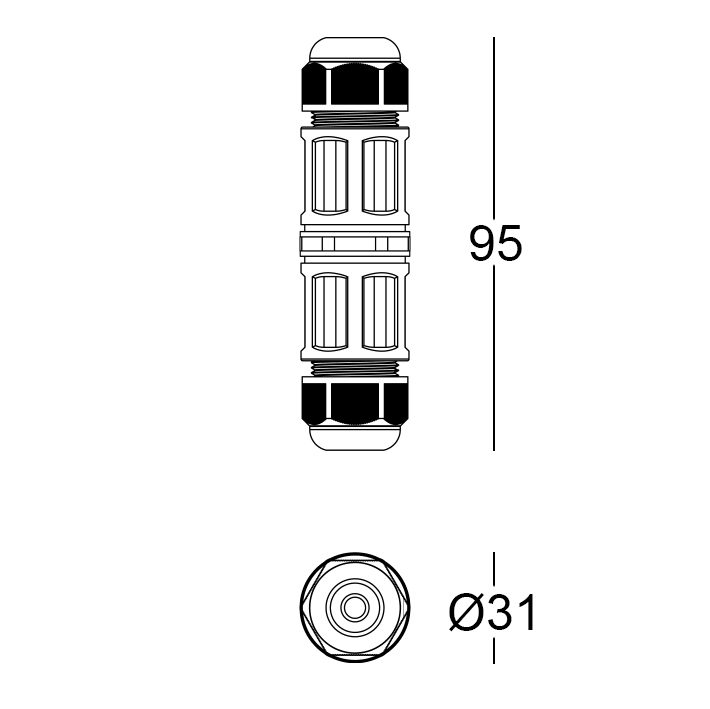 MOR683P/2V - Stecker IP68 3-Polig/2-Wege<br>3 x 2.5 mm²