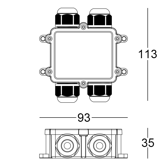 MOR685P/4VS - Anschlussbox IP68 5-Polig/4-Wege<br>5 x 4 mm²