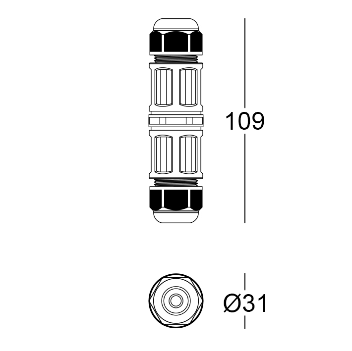MOR685P/2V - Stecker IP68 5-Polig/2-Wege<br>5 x 2.5 mm²