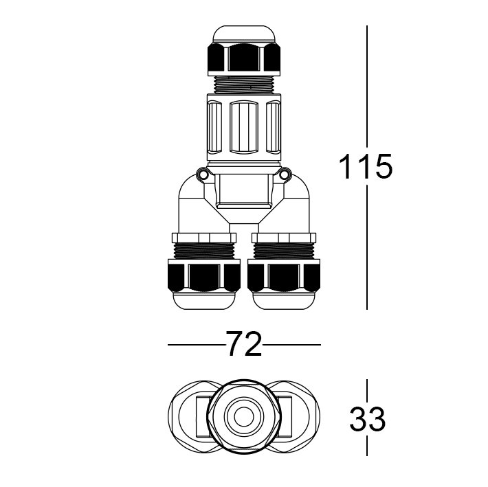 MOR685P/3V - Stecker Y IP68 5-Polig/3-Wege<br>5 x 2.5 mm²