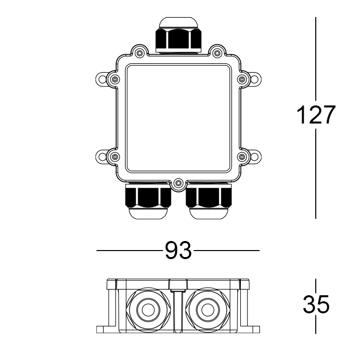 MOR685P/3VS - Anschlussbox IP68 5-Polig/3-Wege<br>5 x 4 mm²